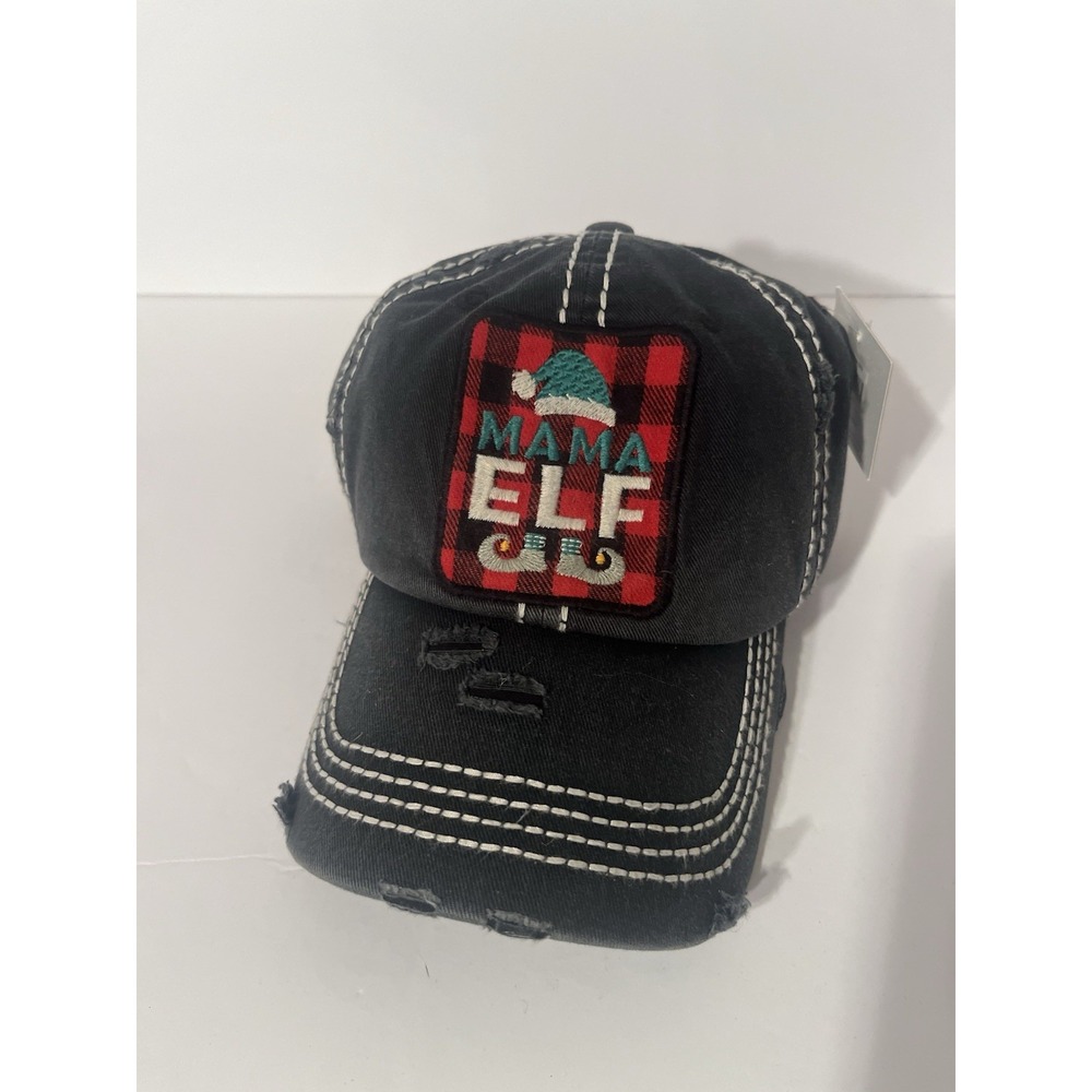 Bead Treasures Mama Elf Women’s Christmas Baseball Hat Black Distressed OS